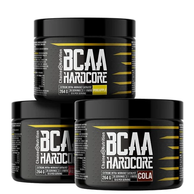 Chained Nutrition BCAA Hardcore 264 g burkar – ananas, cola och jordgubb smaker