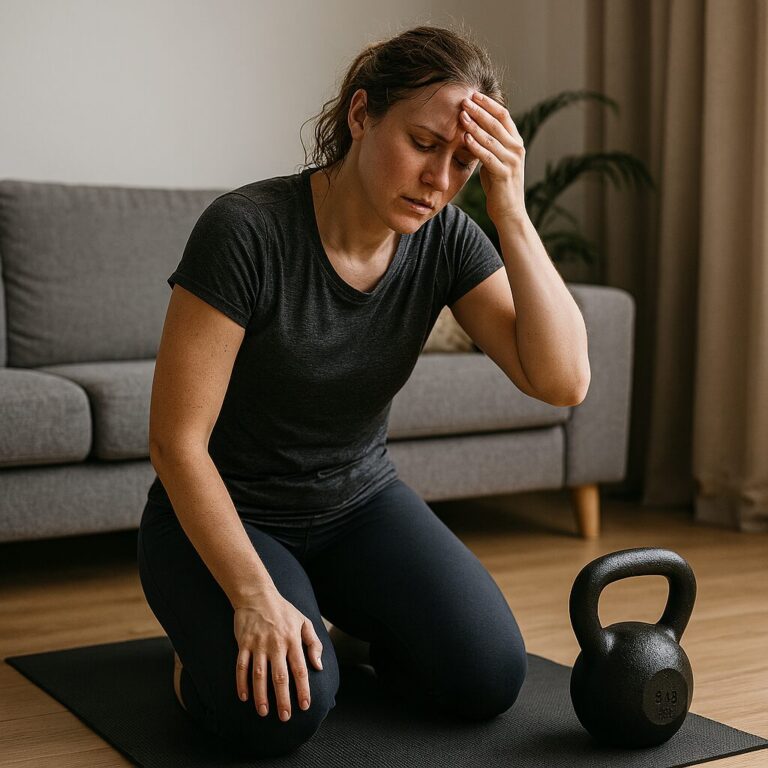 träna när man är trött – person som pausar under hemmaträning